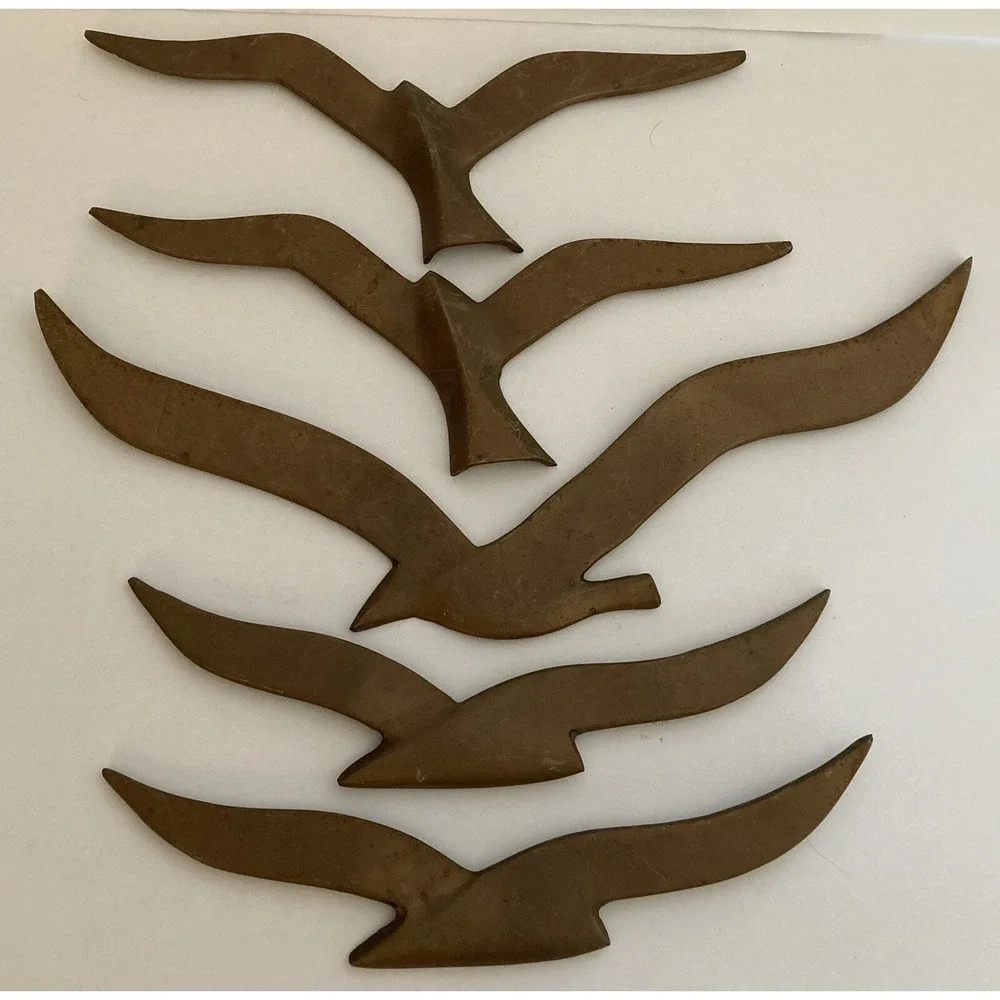 Vintage Solid Brass Bird Flying Seagulls Wall Hanging Set of 5 Made in India
